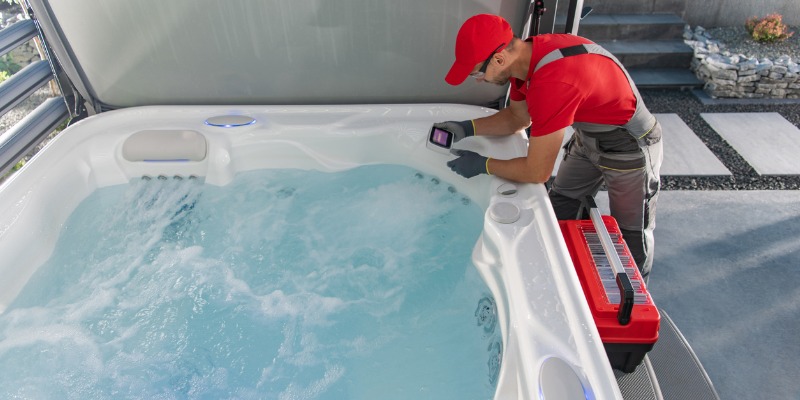 Technician fixing Hot Tub