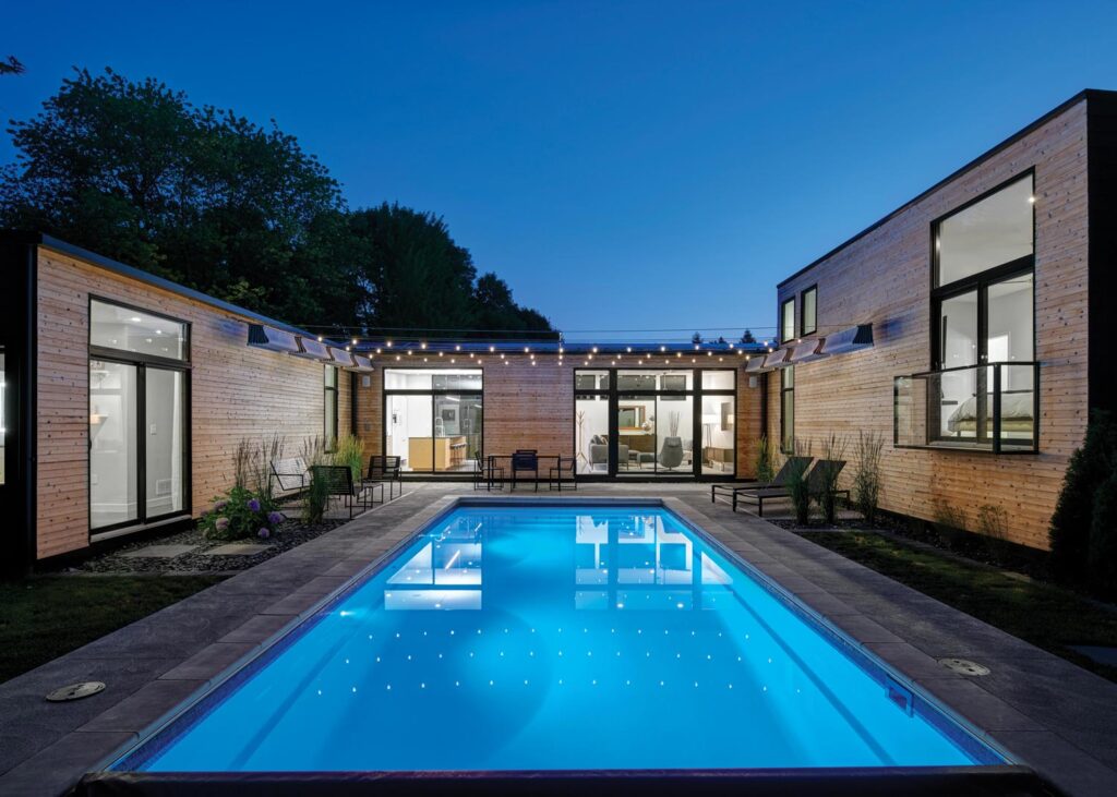 Fiberglass pool at night